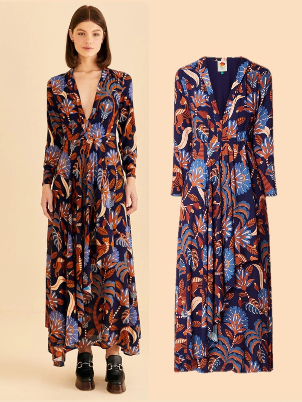 FARM Rio x Anthropologie Rayon Nature Beauty Long Sleeve Maxi Dress NWT $220